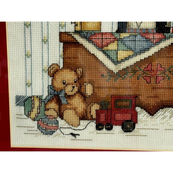 Completed Framed w Mat Cross Stitch Nursery Chest Raggety Ann Teddy Vtg Toys - Picture 5 of 7